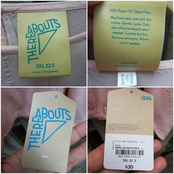 Thereabouts Blouse April Blush Rose Metallic Stripe Top Size Junior 3XL - Picture 5 of 16